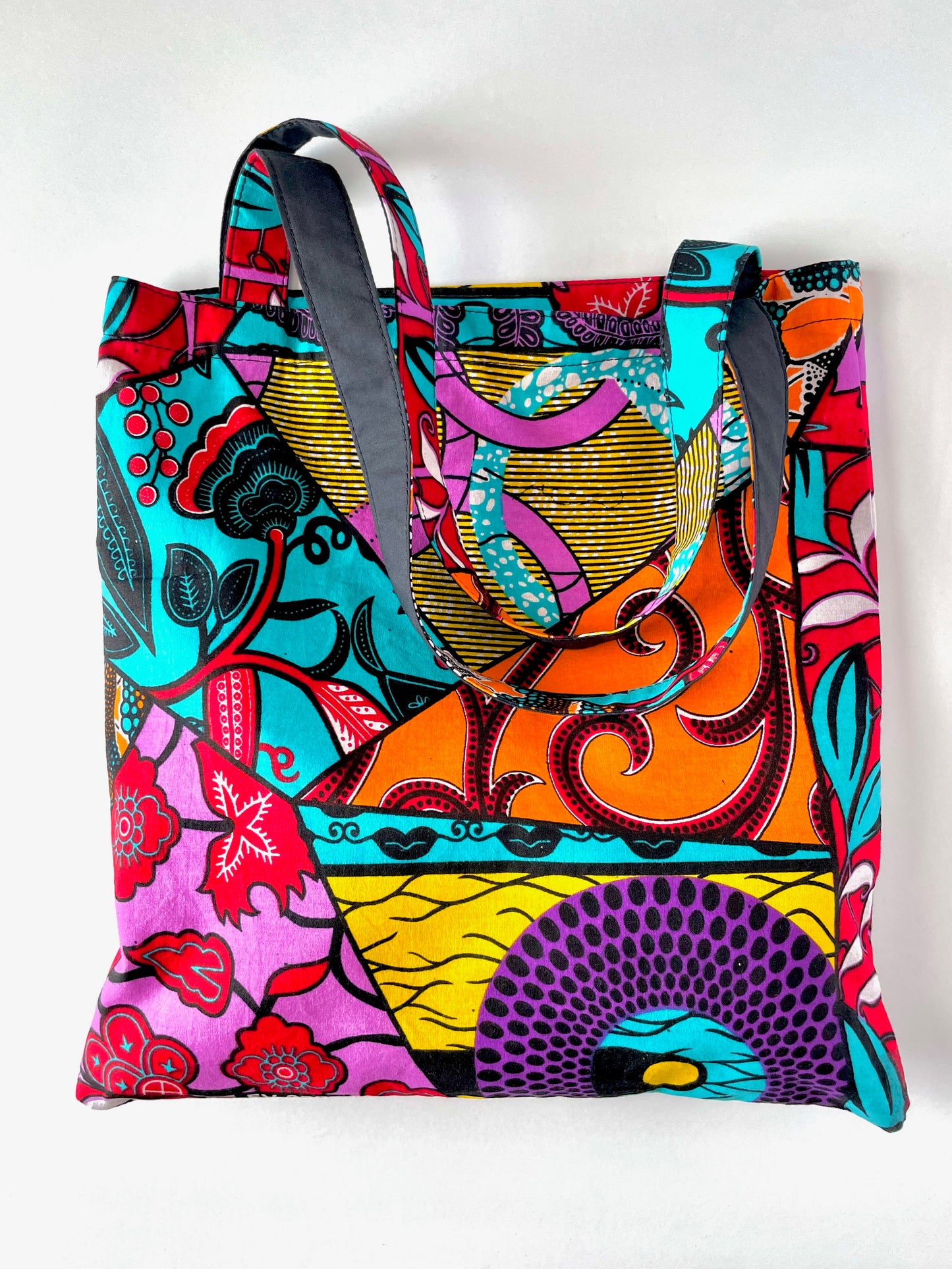 Ankara Market Tote, Reusable Grocery Bag, Produce Bag