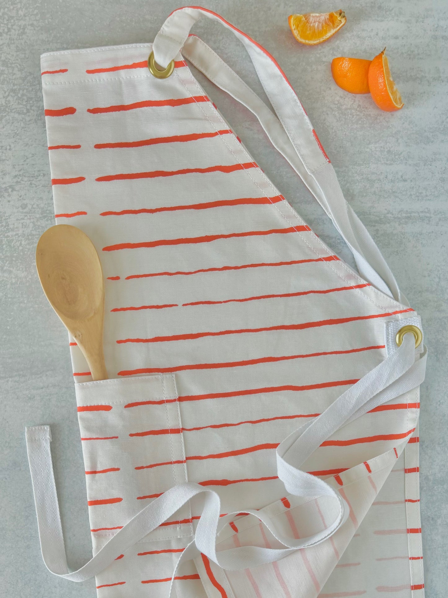 Kitchen Apron Set, White with Orange Stripes Apron Set