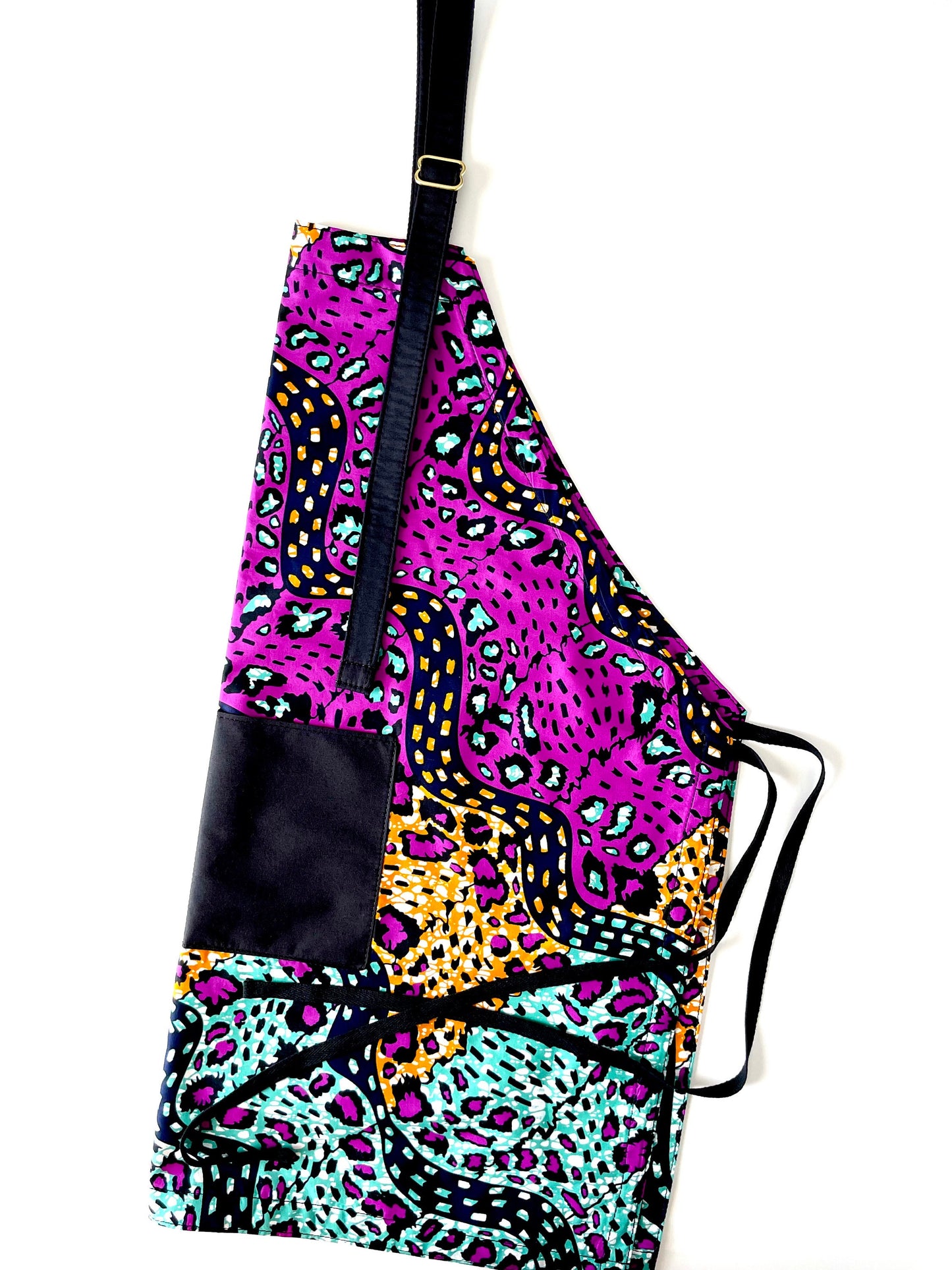 Ankara Apron, African Print Apron, Tribal Print Apron, Kitchen Apron, Purple/Aqua/Black