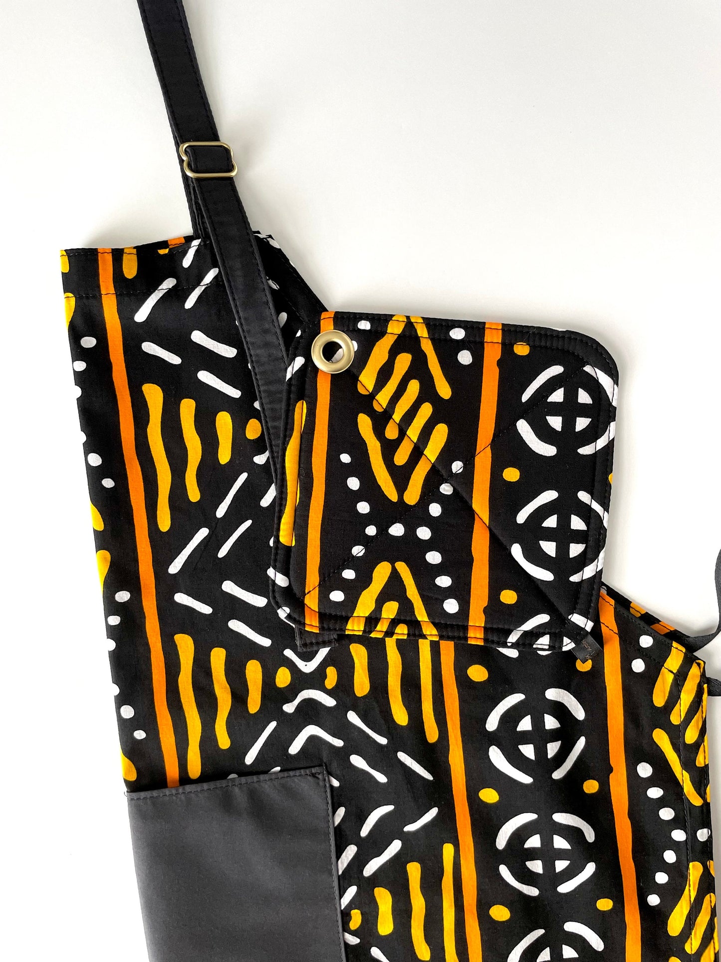 Ankara Apron, African Print Apron, Tribal Print Apron, Kitchen Apron, Black/Orange/Yellow