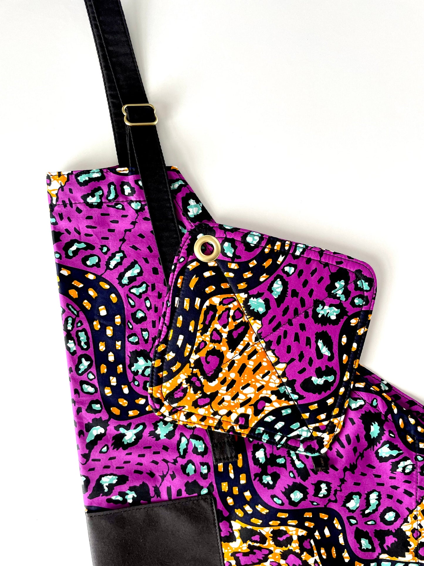 Ankara Apron, African Print Apron, Tribal Print Apron, Kitchen Apron, Purple/Aqua/Black