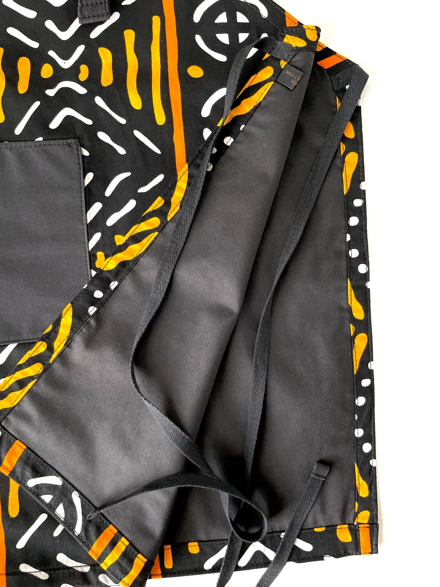 Ankara Apron, African Print Apron, Tribal Print Apron, Kitchen Apron, Black/Orange/Yellow