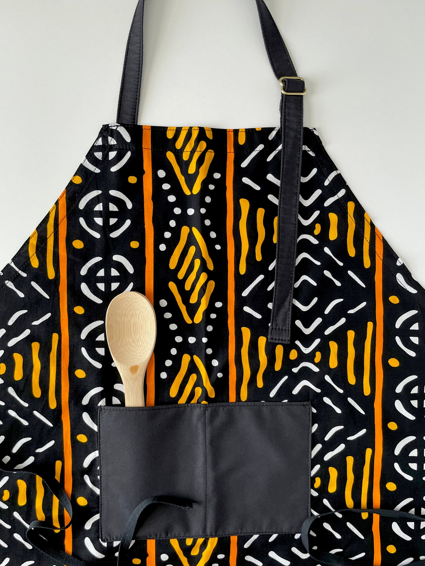 Ankara Apron, African Print Apron, Tribal Print Apron, Kitchen Apron, Black/Orange/Yellow