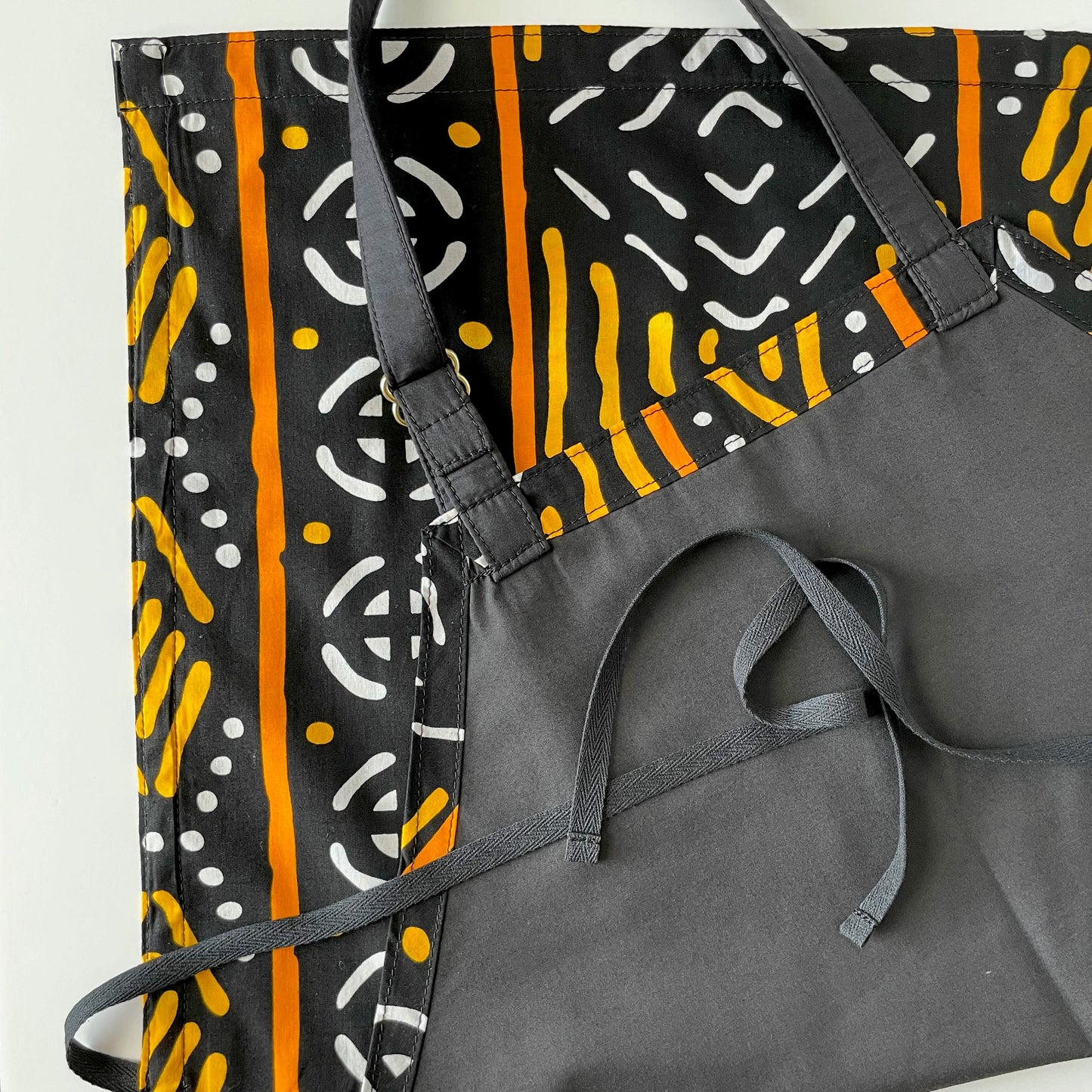 Ankara Apron, African Print Apron, Tribal Print Apron, Kitchen Apron, Black/Orange/Yellow