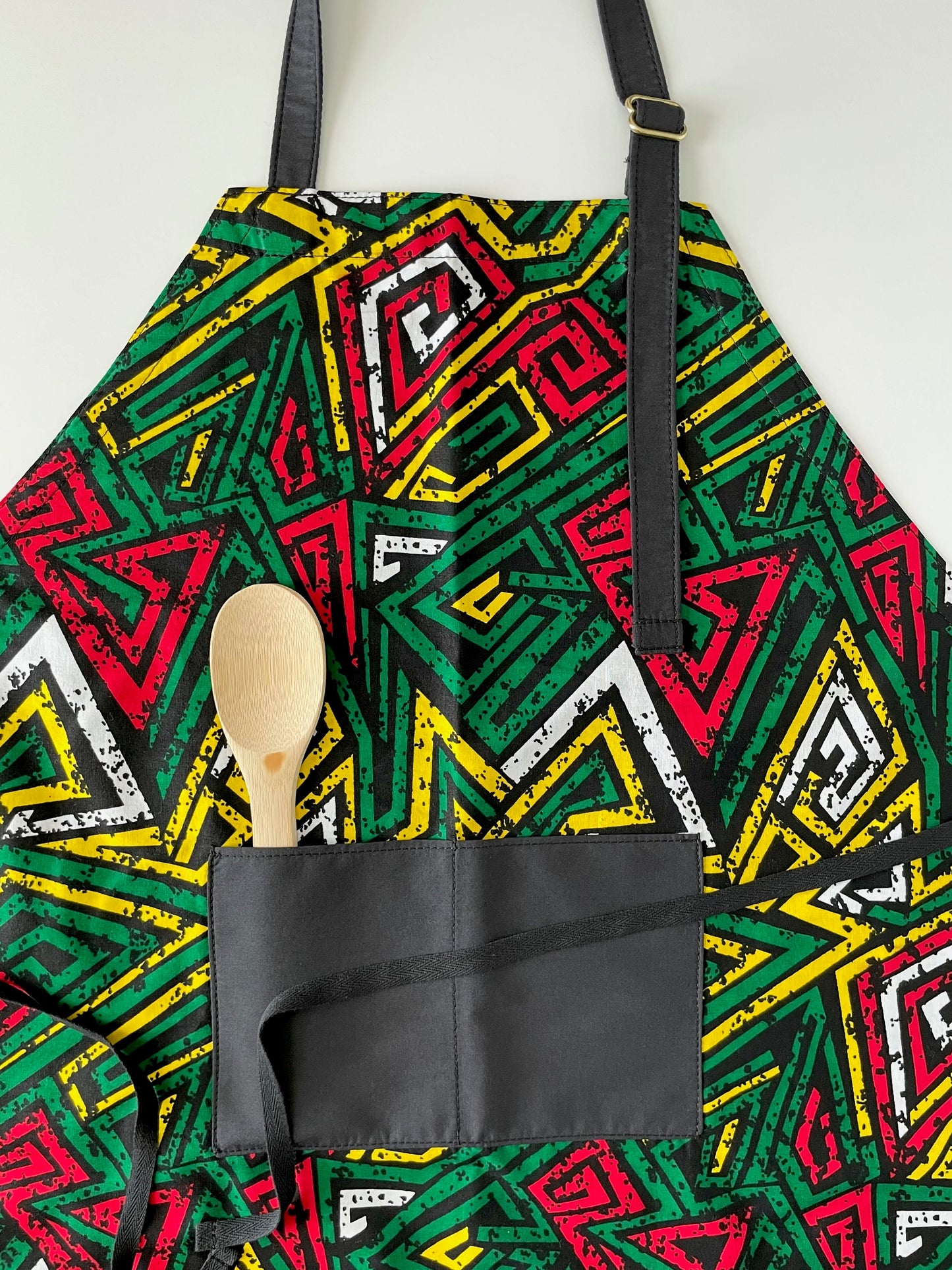 Ankara Apron, African Print Apron, Tribal Print Apron, Kitchen Apron, Red/Green/Yellow