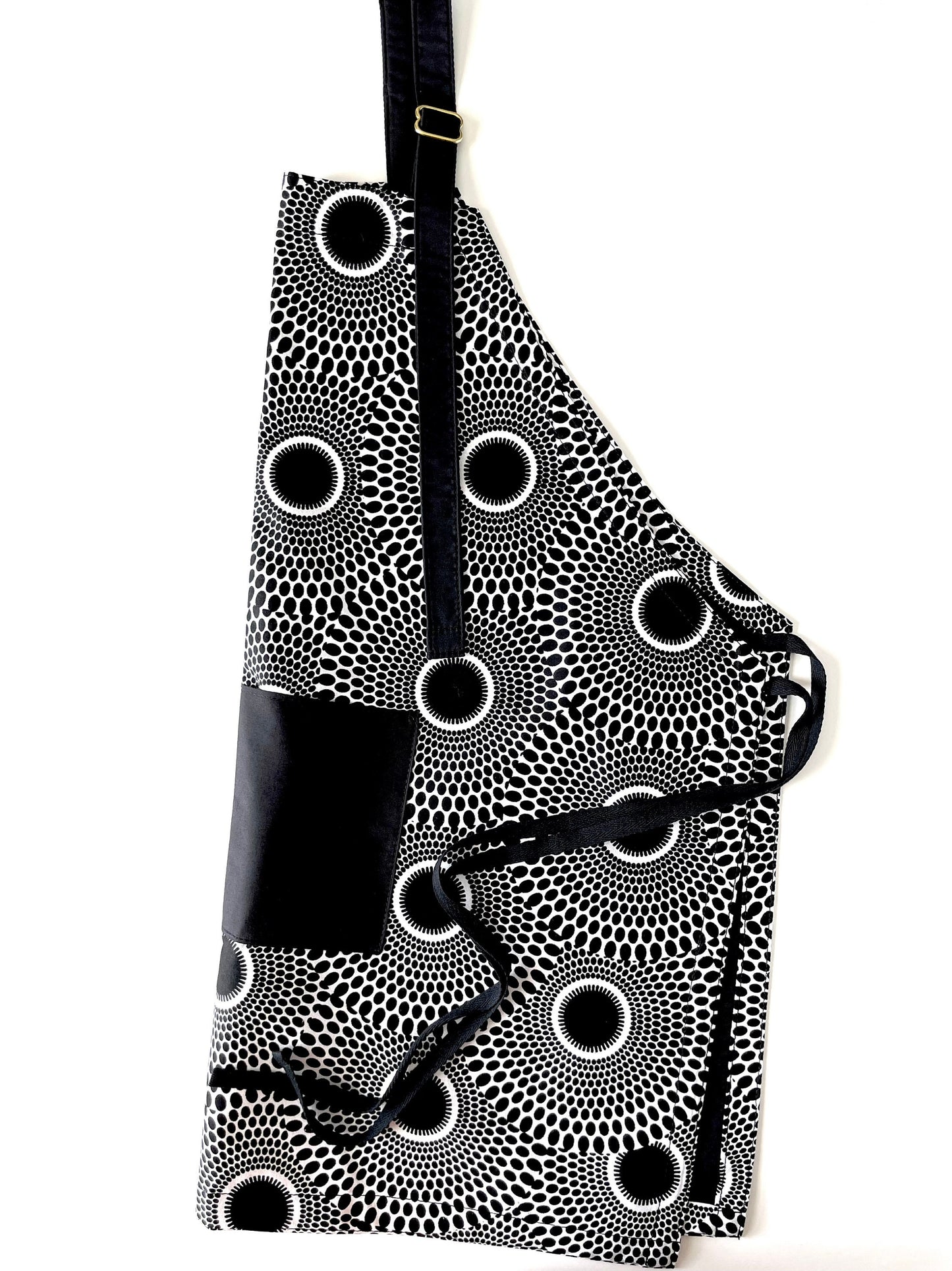 Ankara Apron, African Print Apron, Tribal Print Apron, Kitchen Apron, Black and White Circles