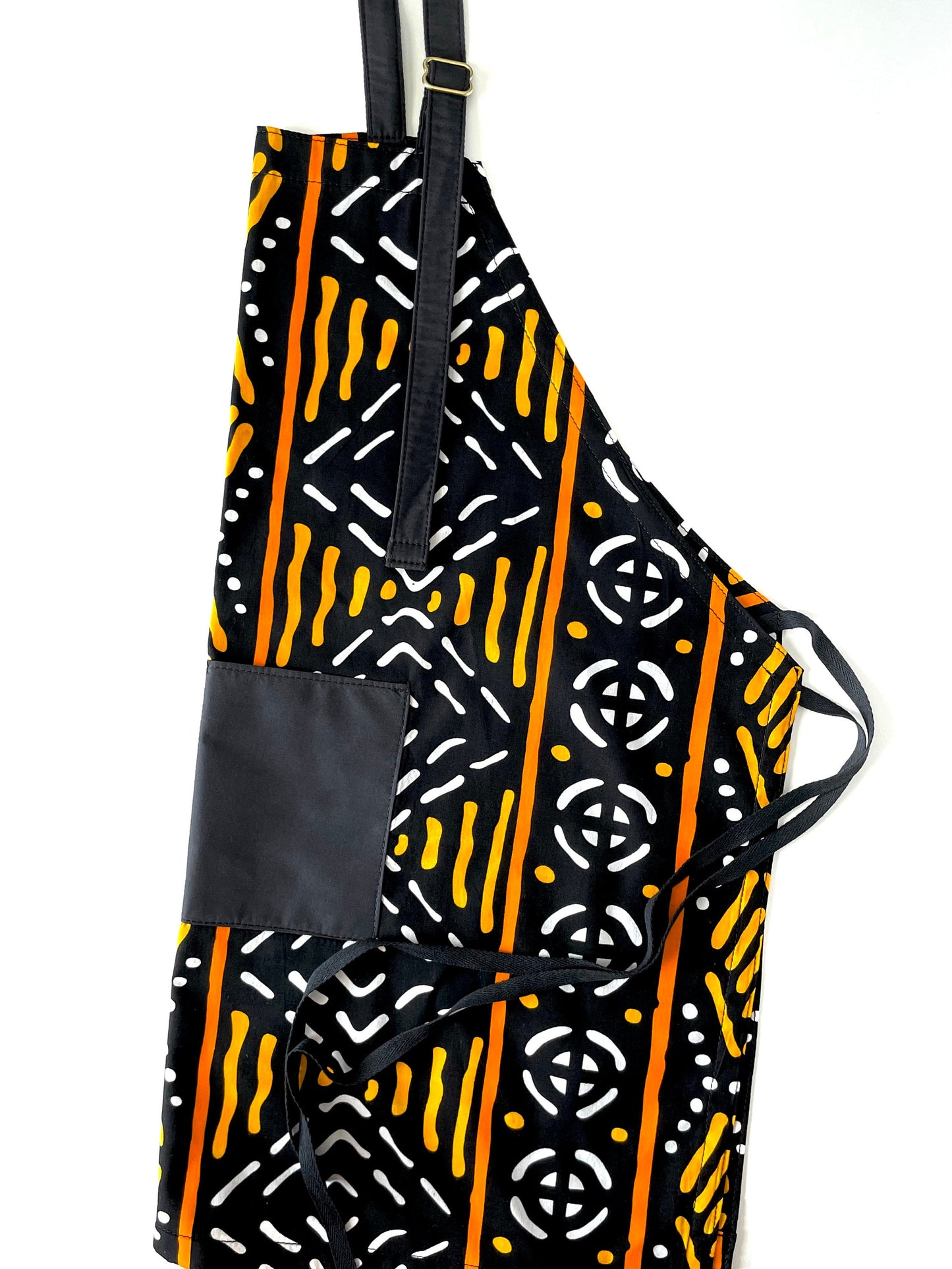 Ankara Apron, African Print Apron, Tribal Print Apron, Kitchen Apron, Black/Orange/Yellow